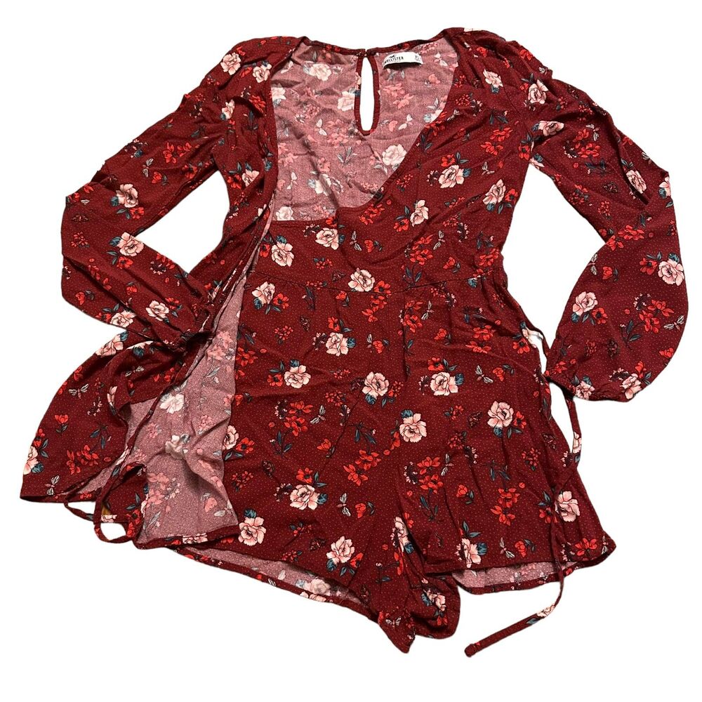 Hollister X-Small Burgundy Floral ROMPER